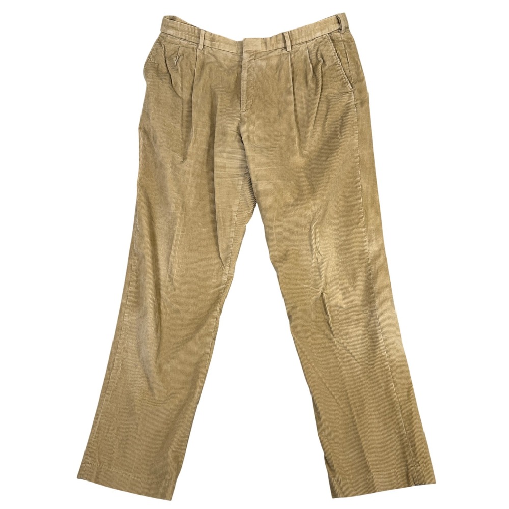 Lands End Mens 40 Traditional Fit Pleated Corduroy Pants Tan Khaki Stretch